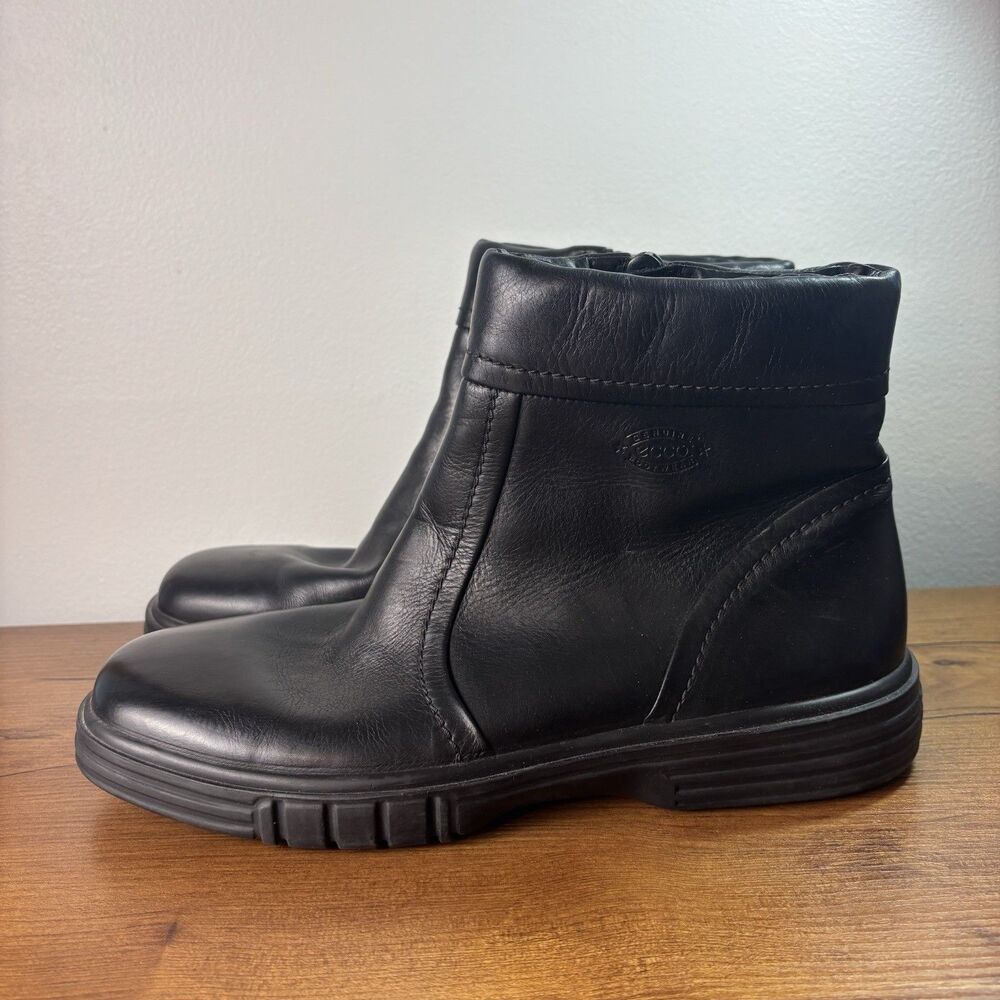Ecco Mens 43 US 9/9.5 City Leather Low Boots Square Toe Cotton Sherpa Lining